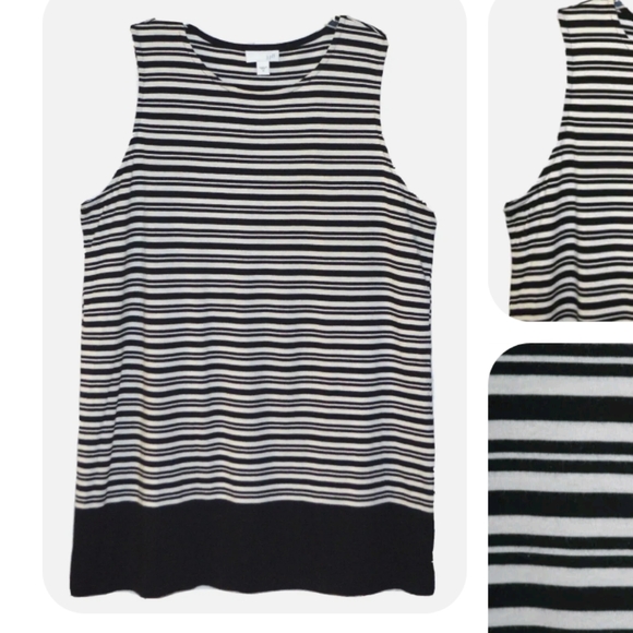 J. Jill Women's Sleeveless Black/White Striped Tunic Tank Top Shirt Sz M - Picture 2 of 5